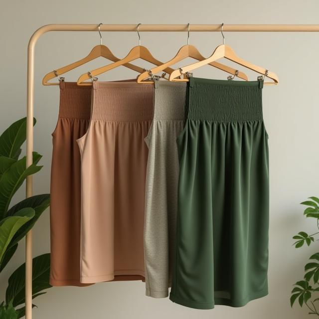 Eco-friendly athletic apparel on hangers