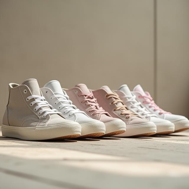 Stylish casual sneakers lined up